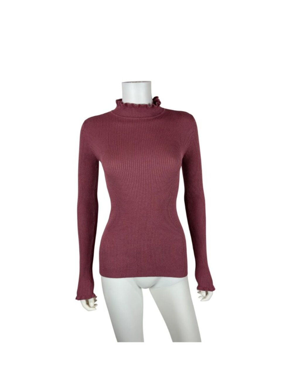 Derek Heart Dusty Rose Turtleneck Womens M Ribbed Ruffle Neck Long Sleeve Shirt - Picture 2 of 10